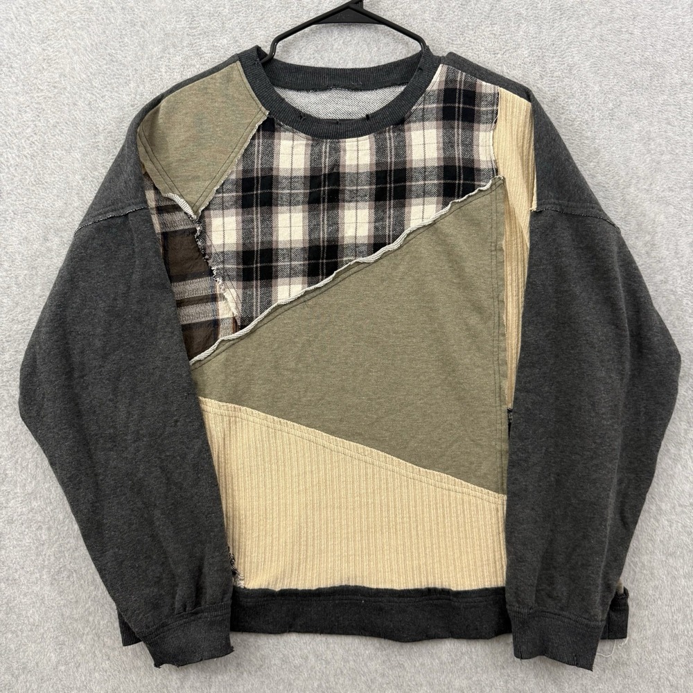Buckle BKE Mixed Plaid Pullover Crewneck Sweatshirt Patchwork Pattern Womens L